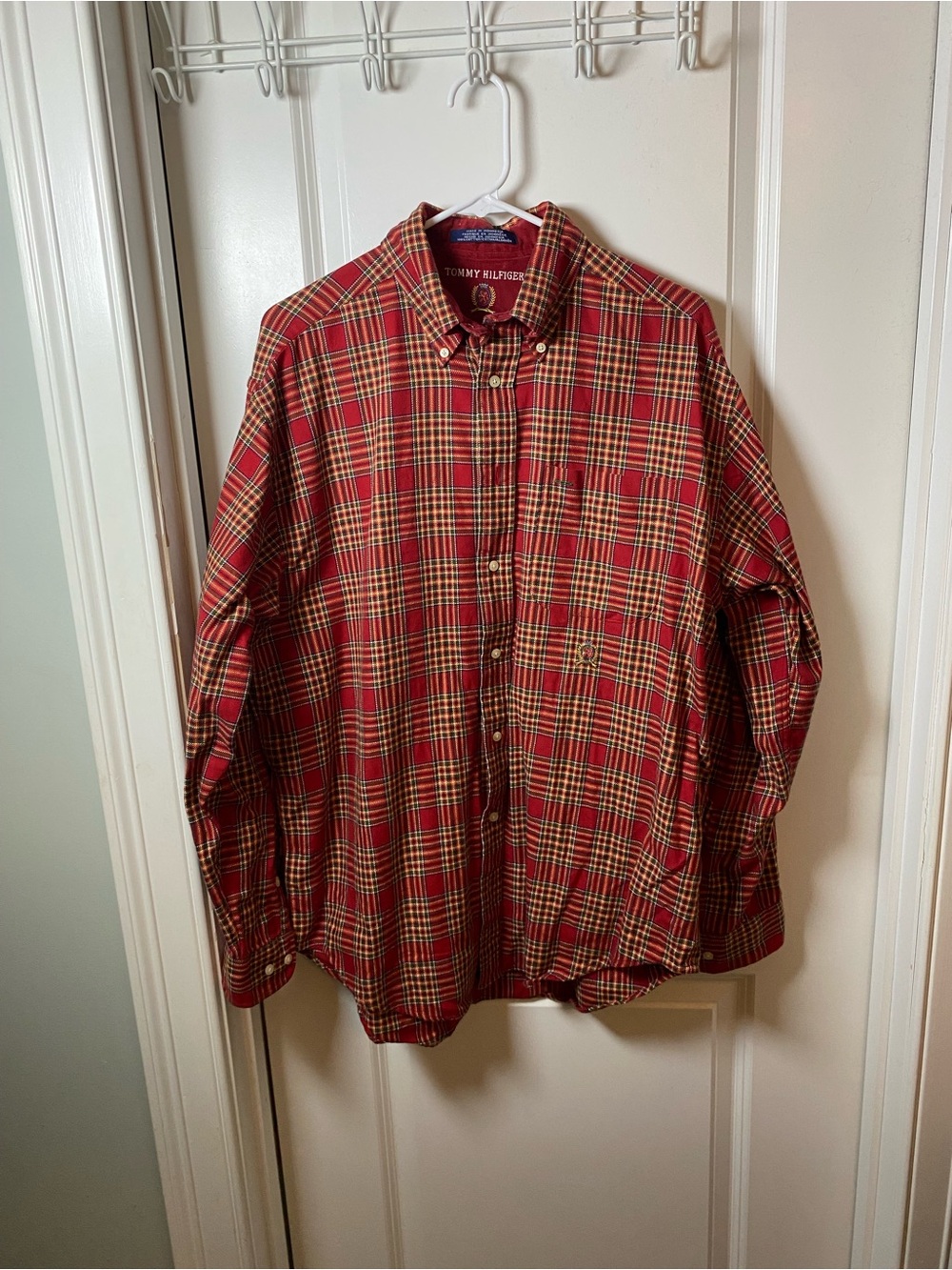 Tommy Hilfiger Red and Yellow Vintage Plaid Button-Down Shirt